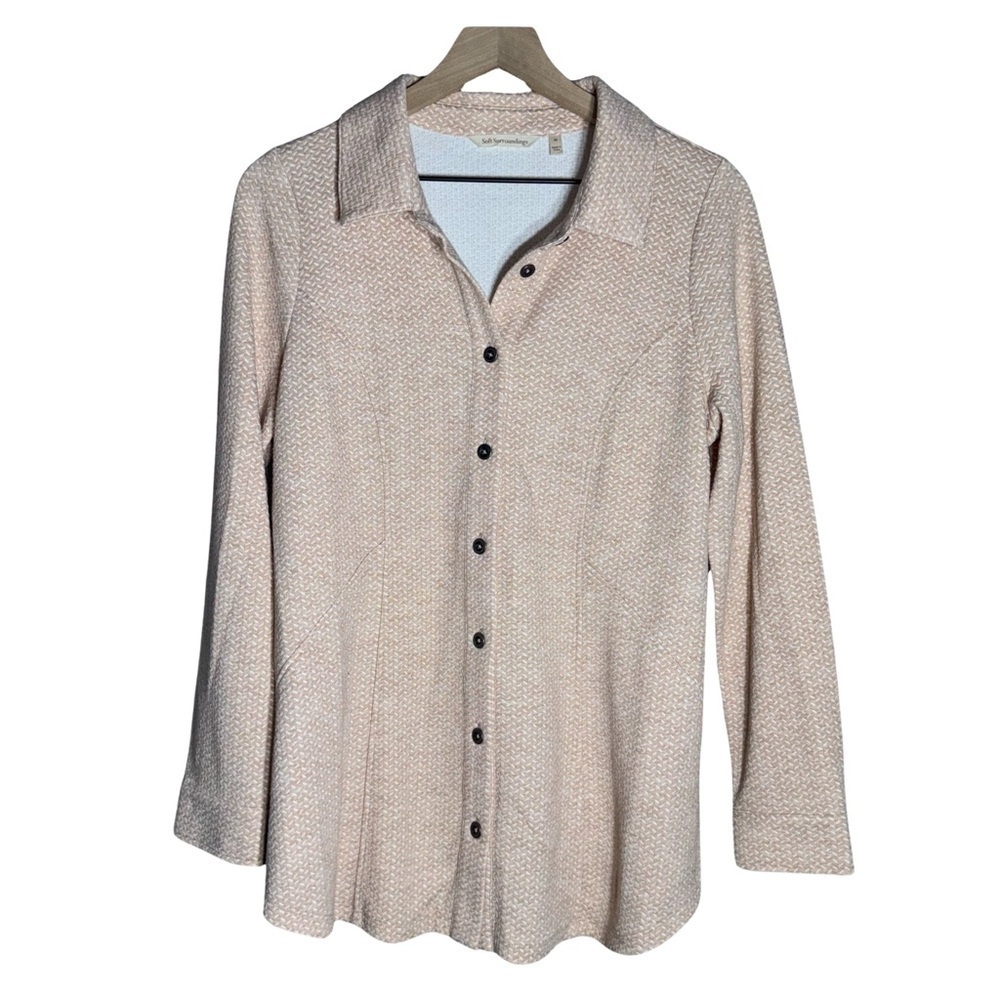 Soft Surroundings Peach/White Button Up Shacket Jacket Blouse - Size M